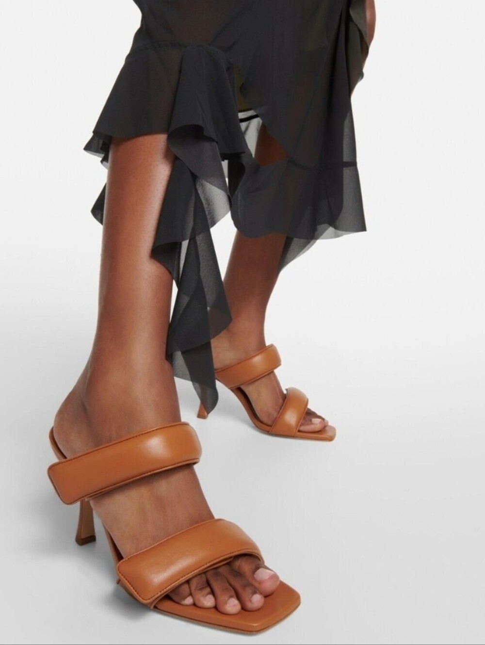 GIA BORGHINI × PERNILLE TEISBAEK Brown Leather Perni Mule Square Open Toe Heels
